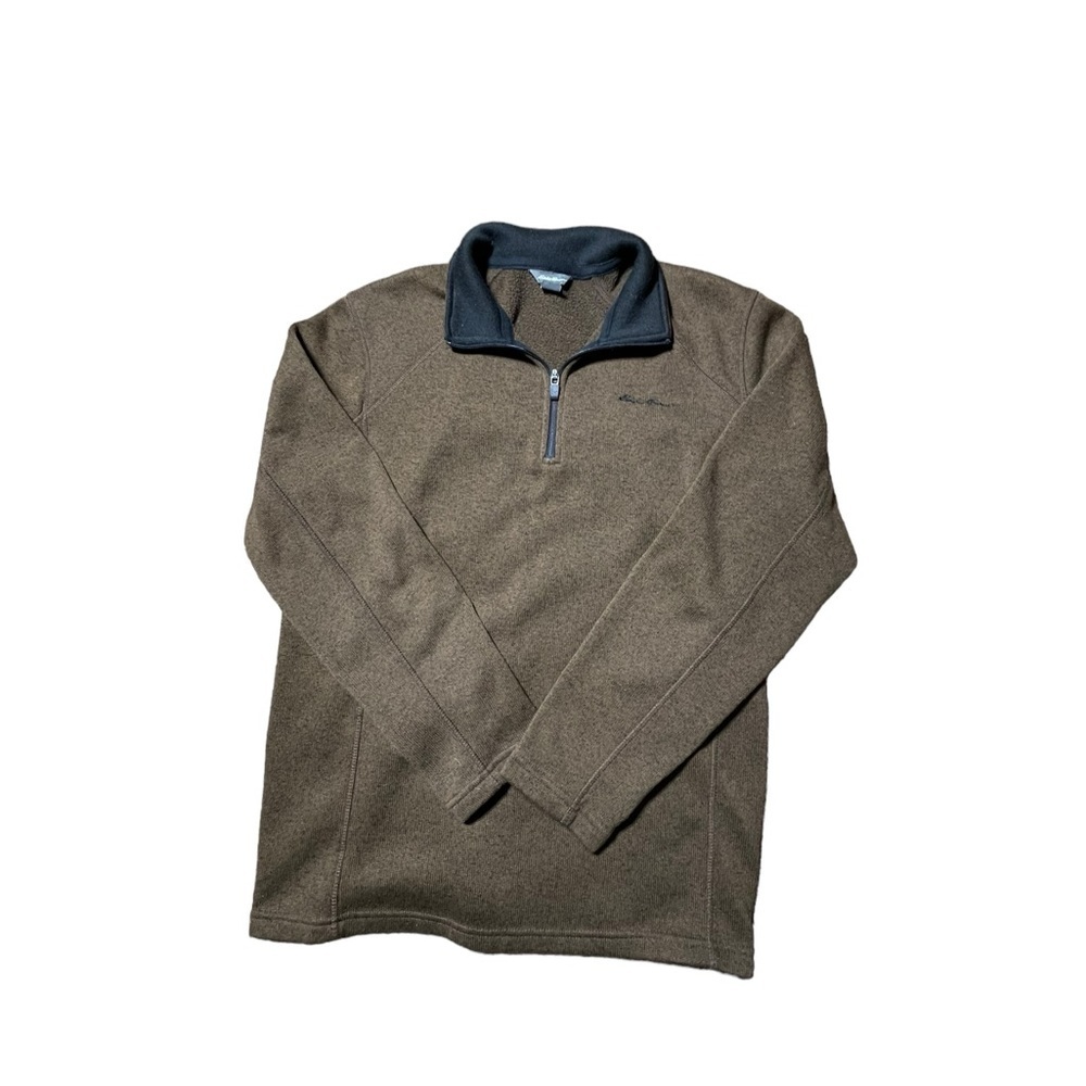 Eddie Bauer Olive Fleece Quarter-Zip with Dark Charcoal Collar